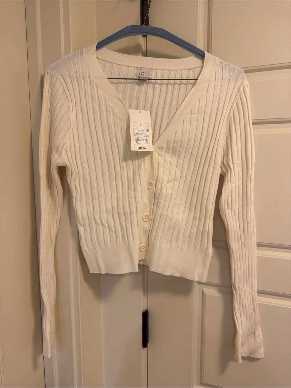 A New Day Ribbed V‑Neck Button‑Front Sweater Cardigan - Cream